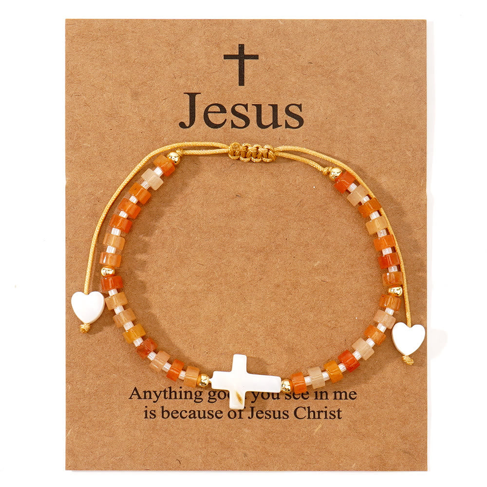 Christianartworkshop Bracciale dell'amicizia con croce cava e perline in pietra naturale: icona di devozione spirituale - Caramello - image 11