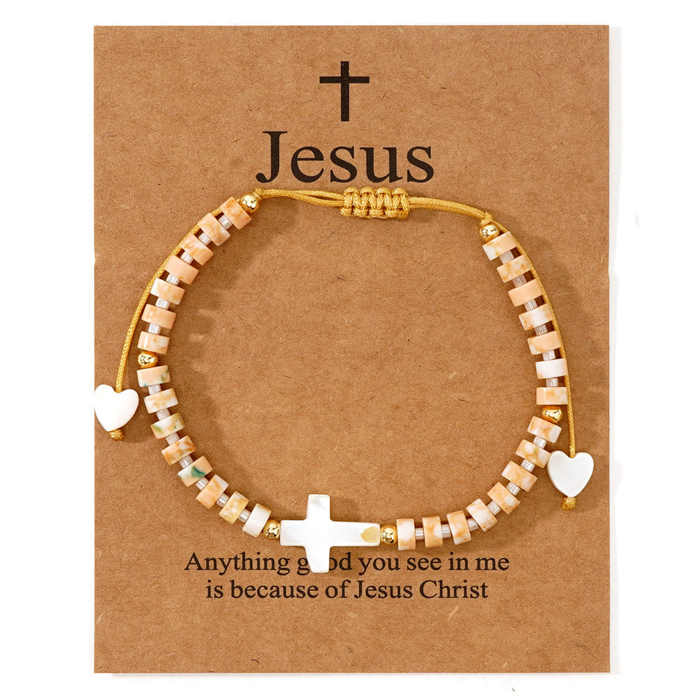 Christianartworkshop Bracciale dell'amicizia con croce cava e perline in pietra naturale: icona di devozione spirituale - Arancia - image 7