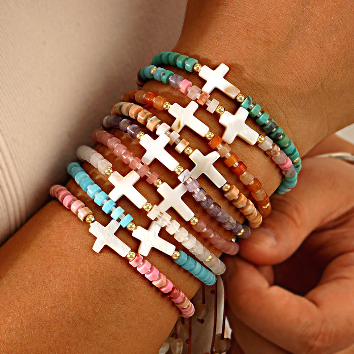 Christianartworkshop Bracciale dell'amicizia con croce cava e perline in pietra naturale: icona di devozione spirituale - image 0