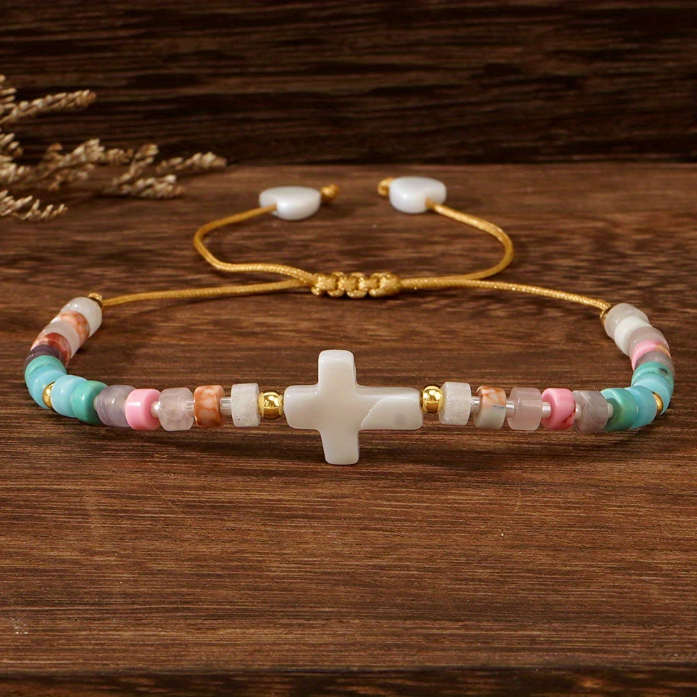 Christianartworkshop Bracciale dell'amicizia con croce cava e perline in pietra naturale: icona di devozione spirituale - image 4
