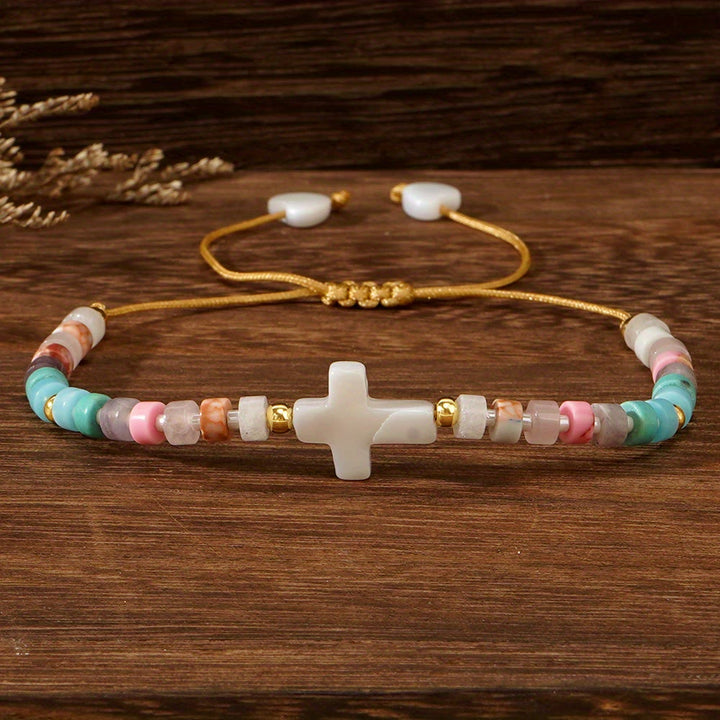 Christianartworkshop Bracciale dell'amicizia con croce cava e perline in pietra naturale: icona di devozione spirituale - image 4