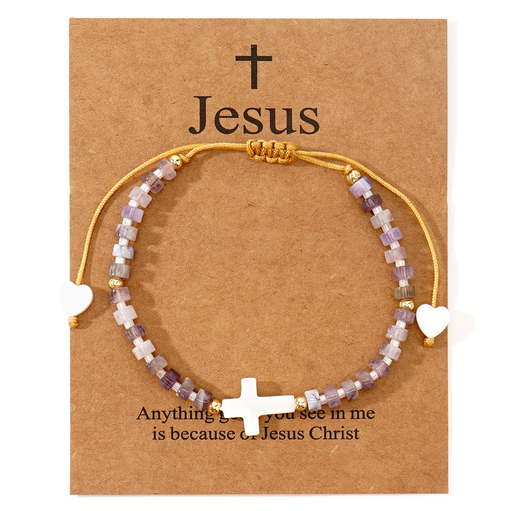 Christianartworkshop Bracciale dell'amicizia con croce cava e perline in pietra naturale: icona di devozione spirituale - Viola - image 13