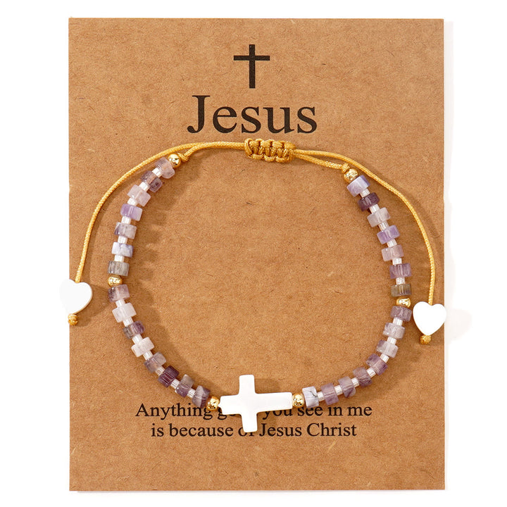 Christianartworkshop Bracciale dell'amicizia con croce cava e perline in pietra naturale: icona di devozione spirituale - Viola - image 13