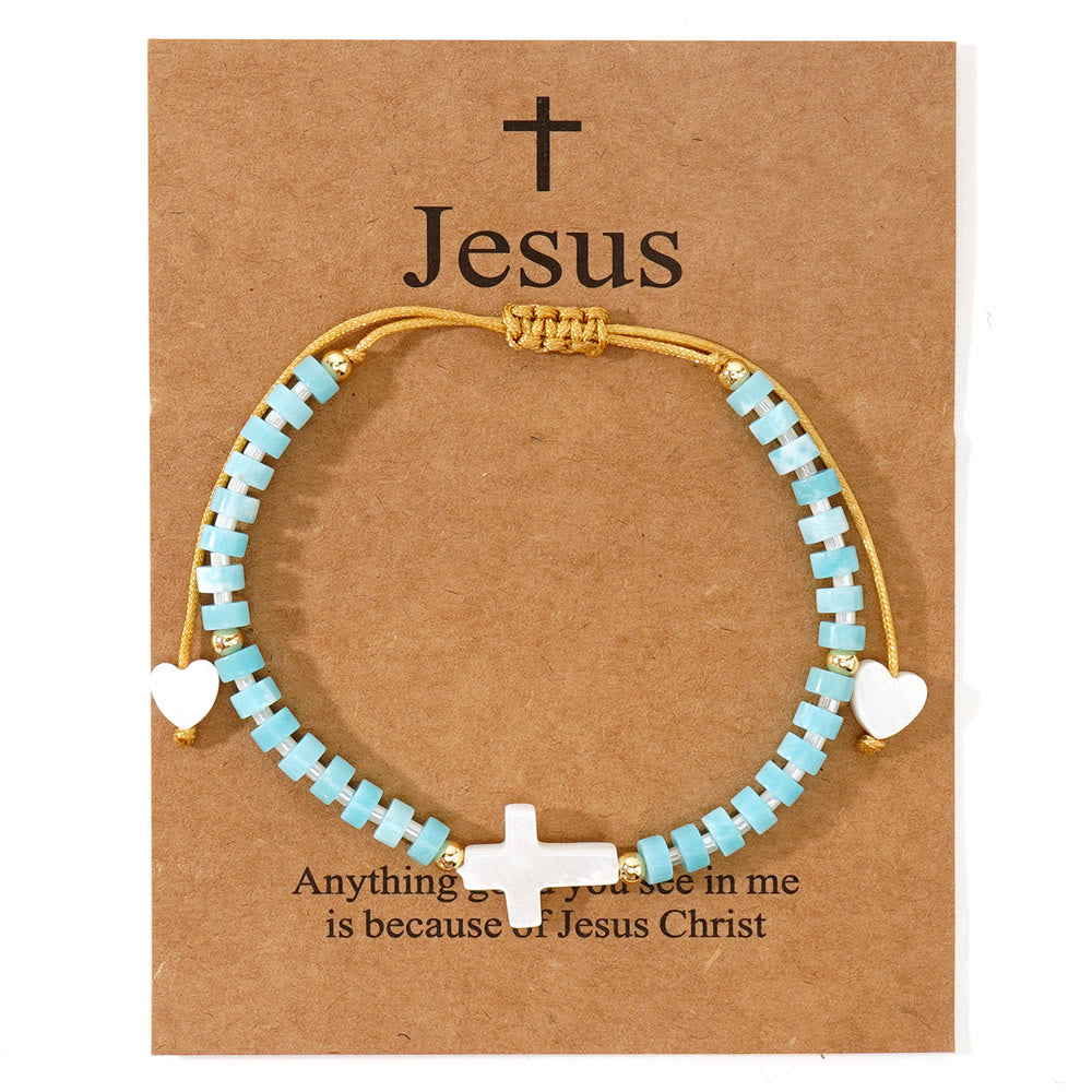 Christianartworkshop Bracciale dell'amicizia con croce cava e perline in pietra naturale: icona di devozione spirituale - Blu - image 8