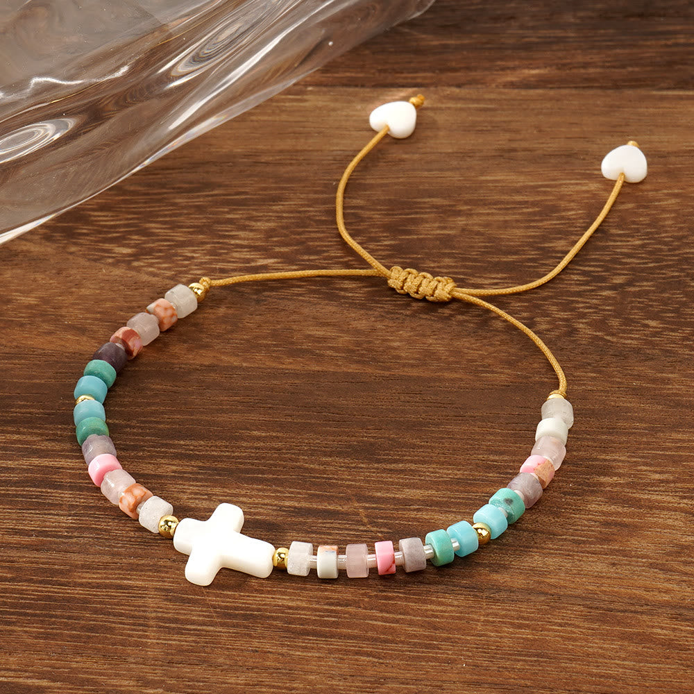 Christianartworkshop Bracciale dell'amicizia con croce cava e perline in pietra naturale: icona di devozione spirituale - image 5