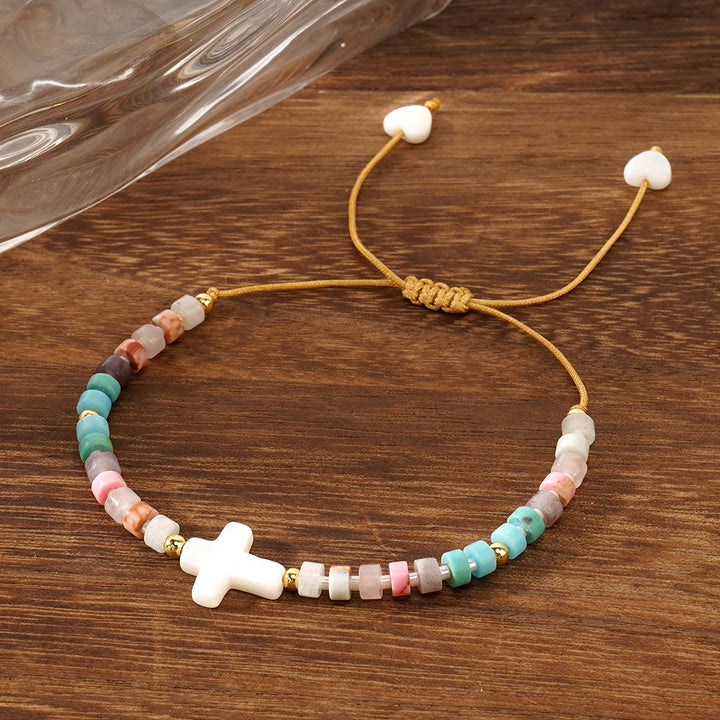 Christianartworkshop Bracciale dell'amicizia con croce cava e perline in pietra naturale: icona di devozione spirituale - image 5