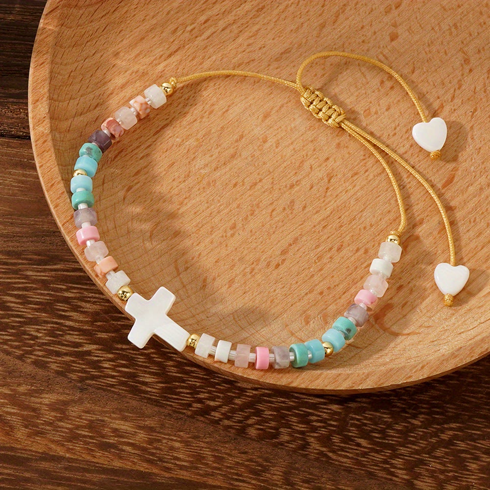 Christianartworkshop Bracciale dell'amicizia con croce cava e perline in pietra naturale: icona di devozione spirituale - image 6