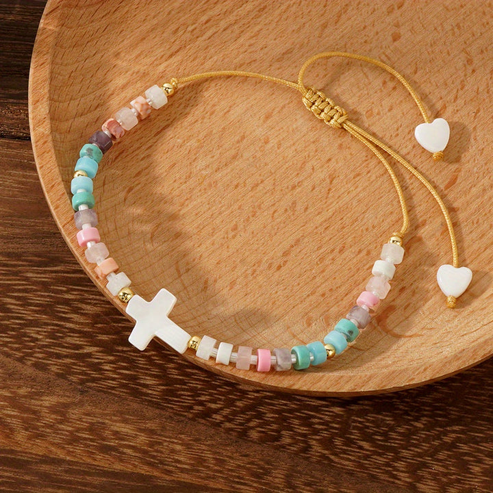 Christianartworkshop Bracciale dell'amicizia con croce cava e perline in pietra naturale: icona di devozione spirituale - image 6