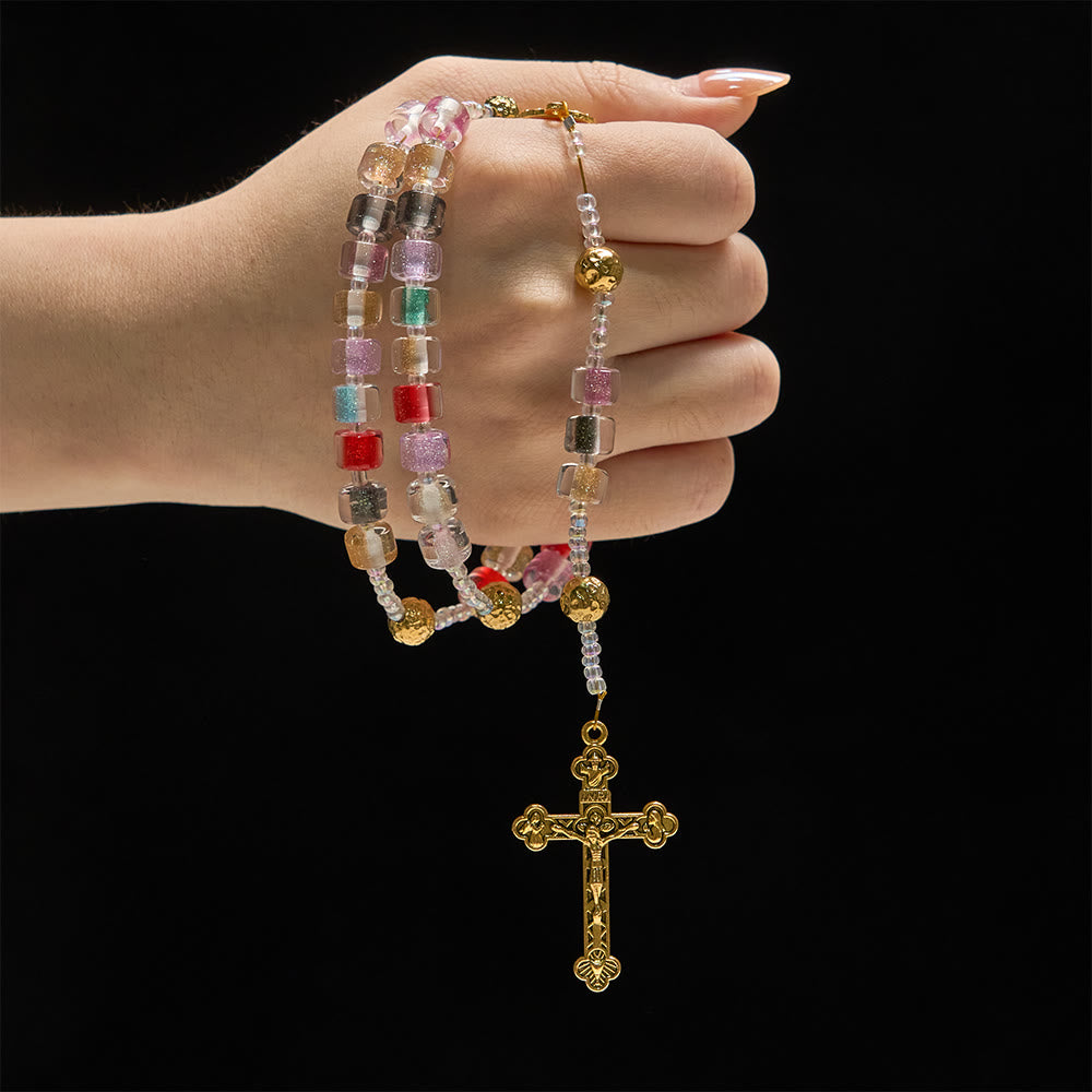 Christianartworkshop Rosario con perline in resina multicolore: emblema della gioia divina e della grazia mariana. - image 1