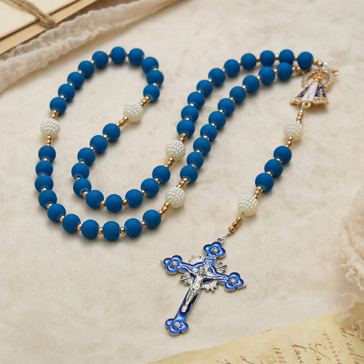 Christianartworkshop Rosario con perline in gomma blu opaca e medaglia della Madonna di Aparecida. - image 3