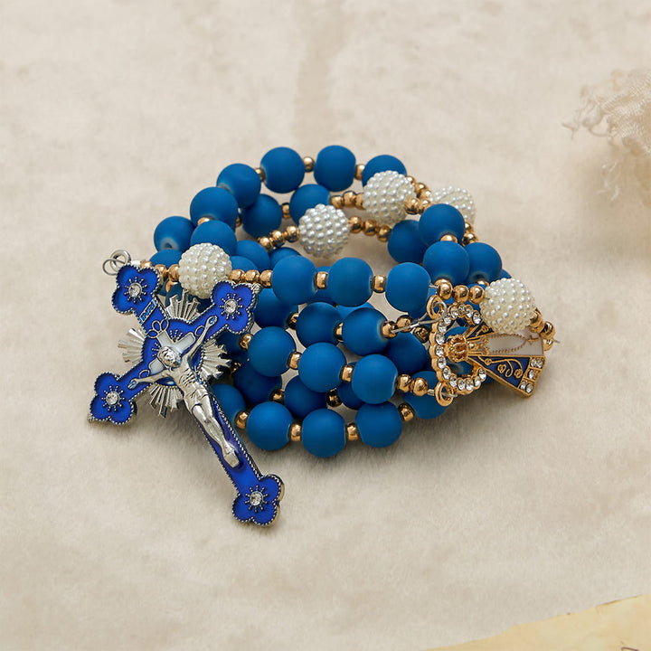 Christianartworkshop Rosario con perline in gomma blu opaca e medaglia della Madonna di Aparecida. - image 5