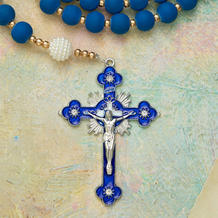 Christianartworkshop Rosario con perline in gomma blu opaca e medaglia della Madonna di Aparecida. - image 8