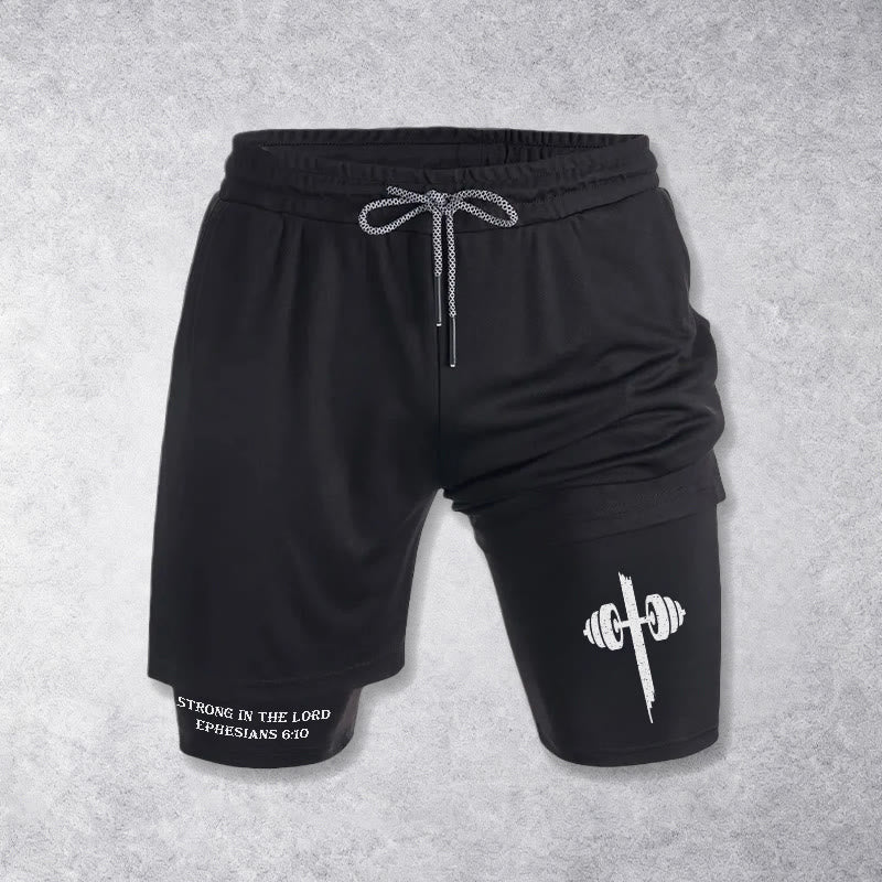 Christianartworkshop Efesini 6:10 Forti nel Signore Pantaloncini da performance con bilanciere e croce - Nero - 3XL - image 9