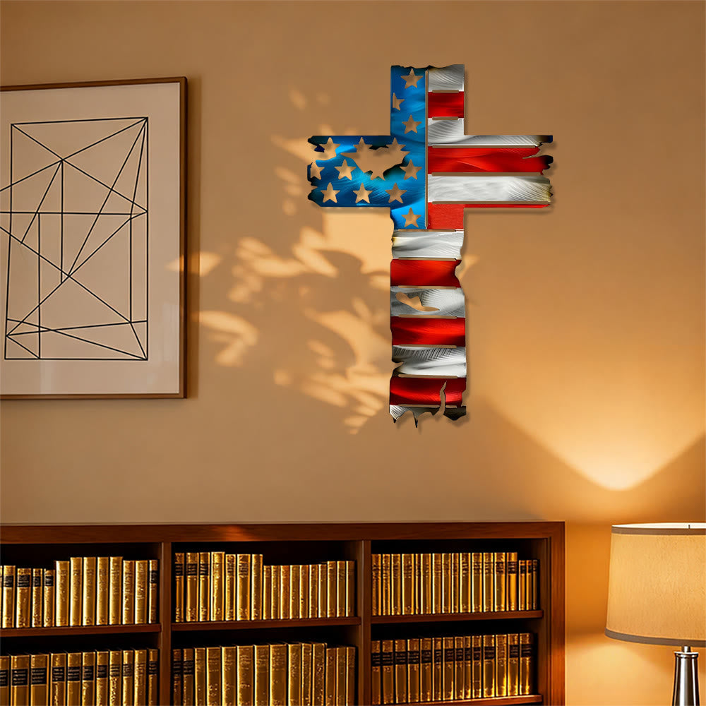 Christianartworkshop Decorazione murale rustica in metallo con croce patriottica e bandiera americana: un simbolo di fede incrollabile. - image 5