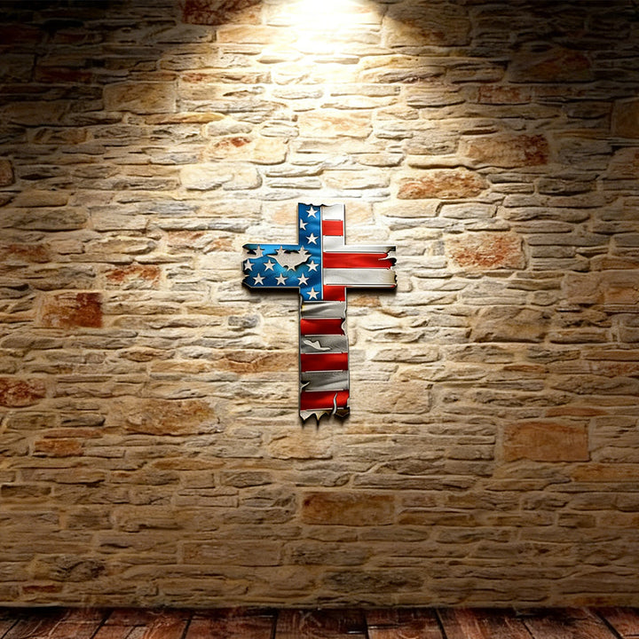 Christianartworkshop Decorazione murale rustica in metallo con croce patriottica e bandiera americana: un simbolo di fede incrollabile. - Blu - 7,97''*11,81''/20,25*30 cm - image 6