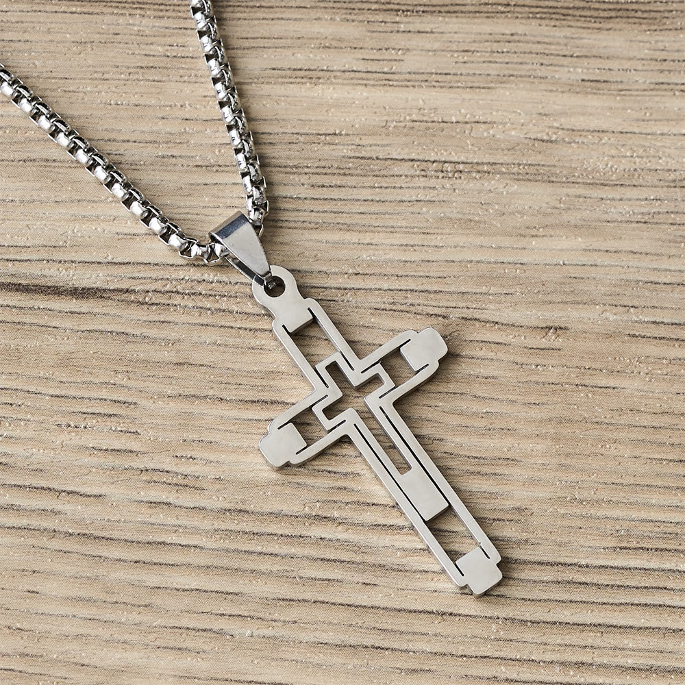 Christianartworkshop Collana con croce geometrica cava: emblema di devozione e guida spirituale - Argento - image 1