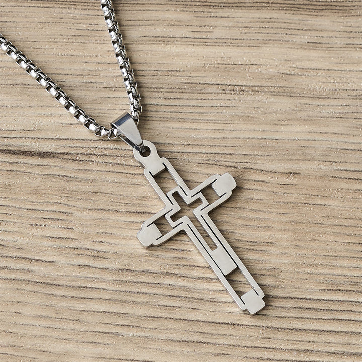 Christianartworkshop Collana con croce geometrica cava: emblema di devozione e guida spirituale - Argento - image 1