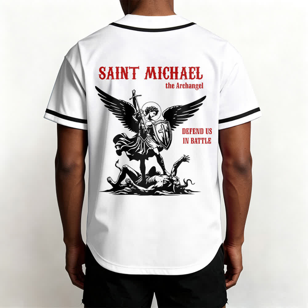 Christianartworkshop Maglia da baseball unisex con la scritta "San Michele Arcangelo, difendici" - image 1