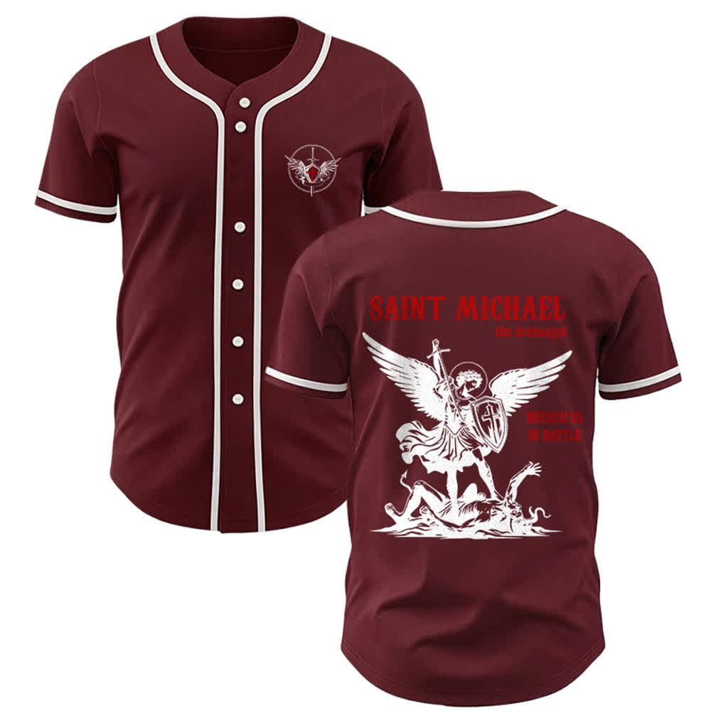 Christianartworkshop Maglia da baseball unisex "San Michele Arcangelo difendici" - Vino - 5XL - image 13
