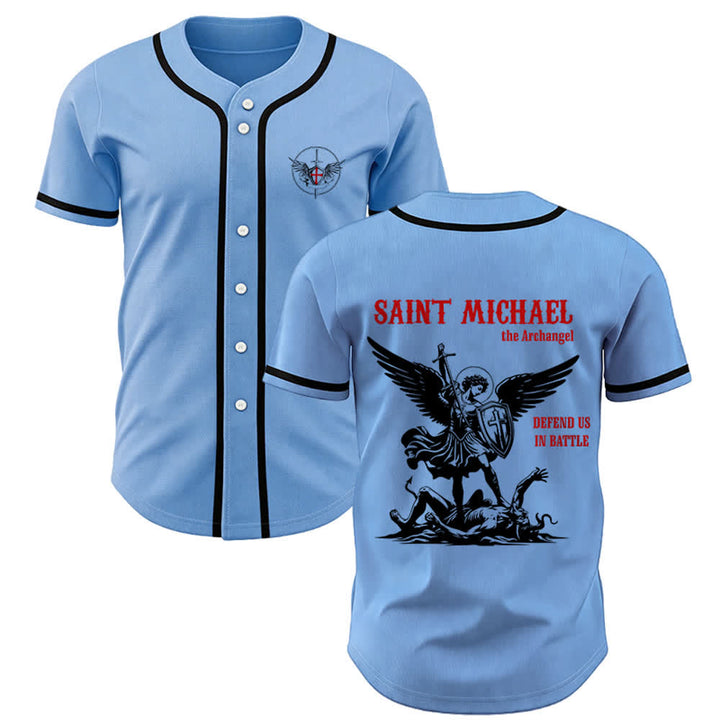 Christianartworkshop Maglia da baseball unisex con la scritta "San Michele Arcangelo, difendici" - Blu - 5XL - image 16