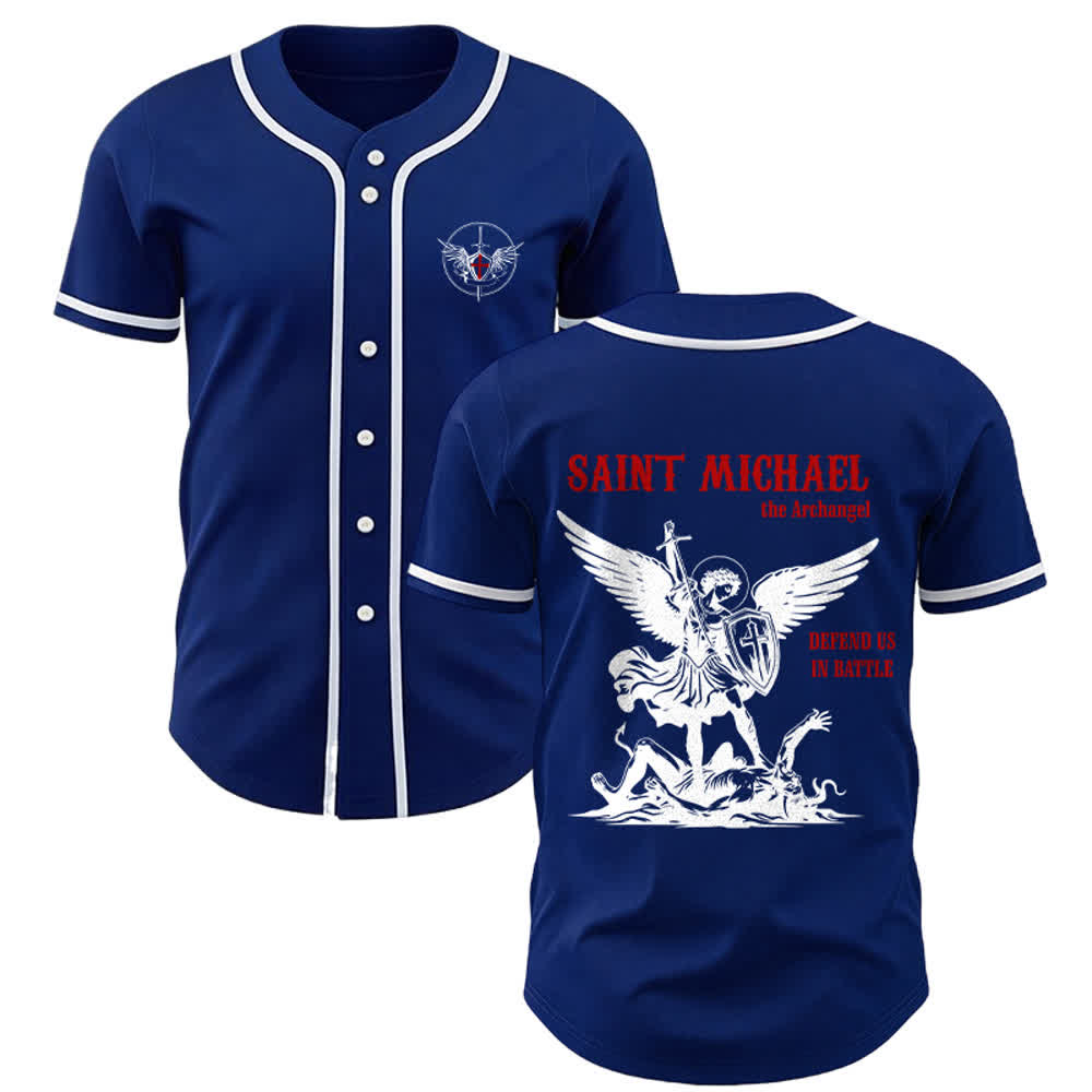 Christianartworkshop Maglia da baseball unisex con la scritta "San Michele Arcangelo, difendici" - Blu navy - 5XL - image 19