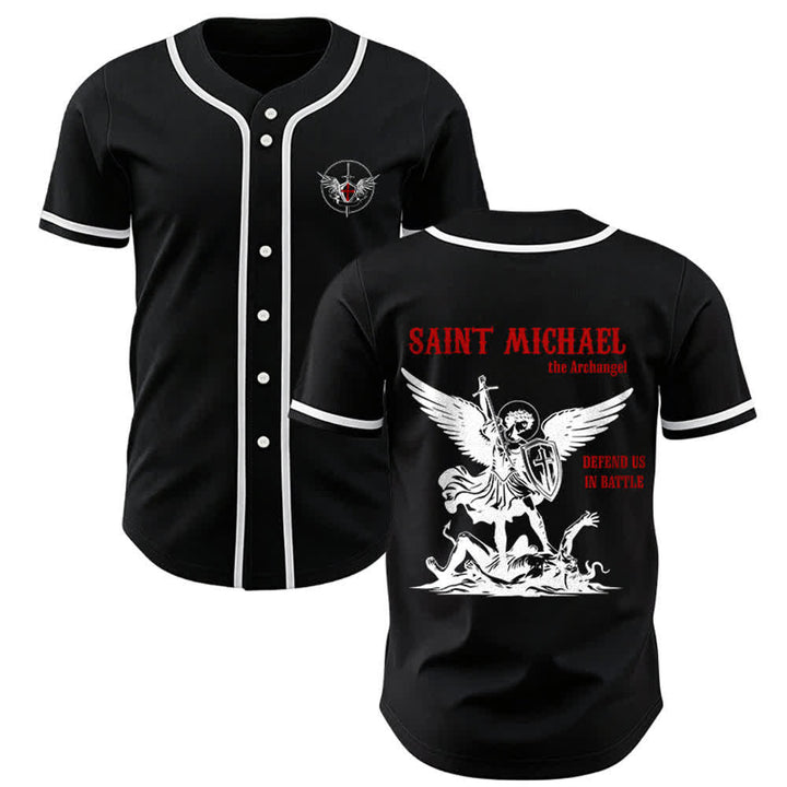 Christianartworkshop Maglia da baseball unisex con la scritta "San Michele Arcangelo, difendici" - Nero - 5XL - image 7