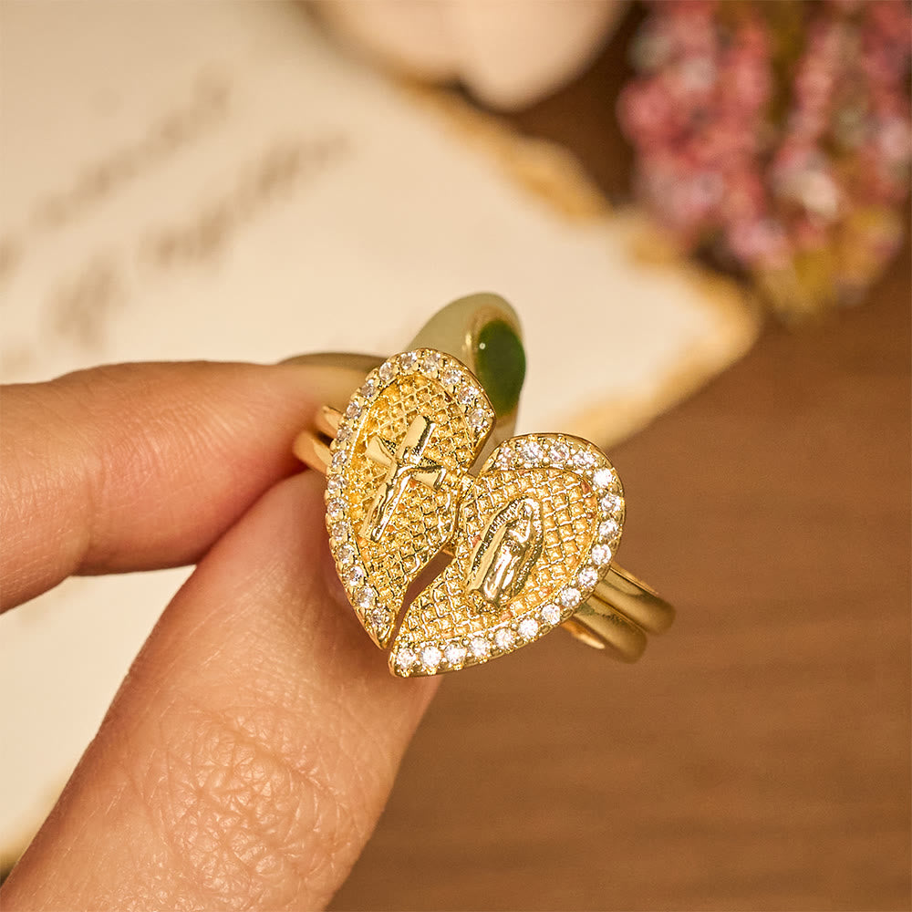 Anello regolabile con croce classica e cuore diviso Christianartworkshop : simbolo di speranza e salvezza eterna. - image 1
