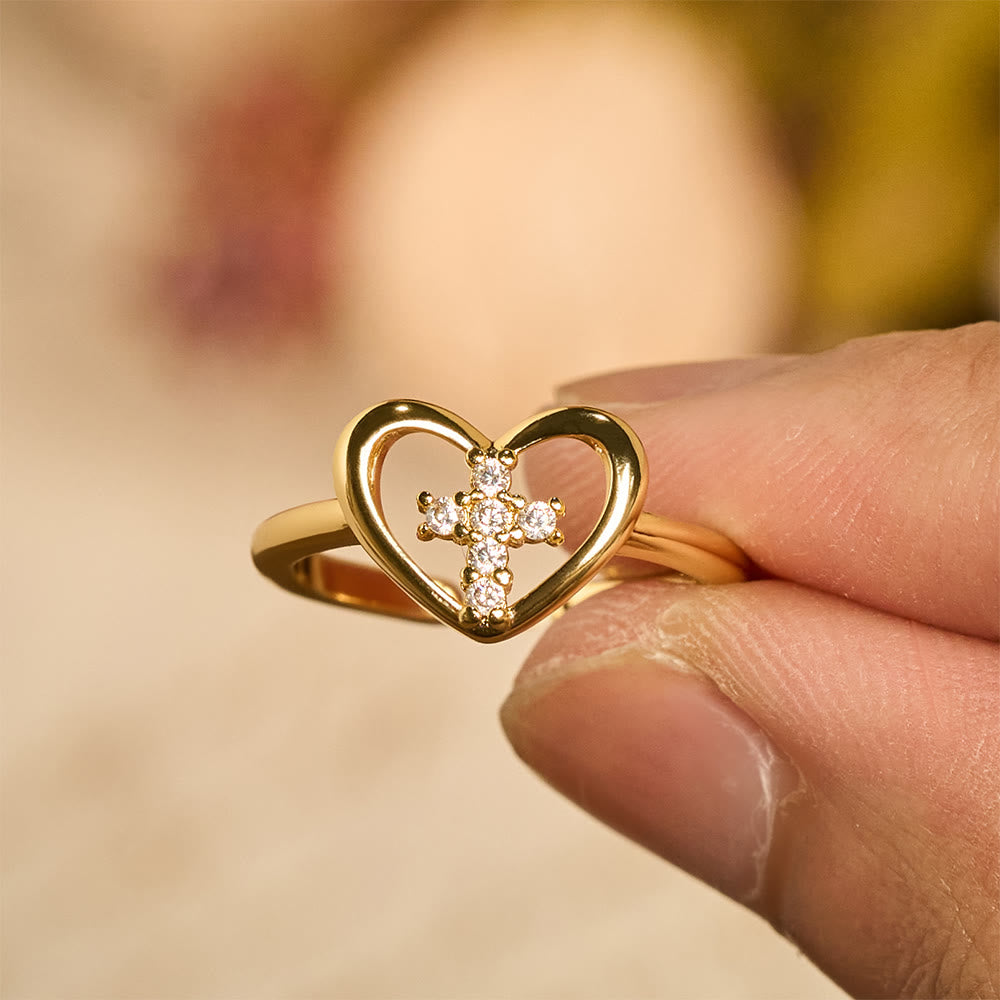 Christianartworkshop Elegante anello aperto a forma di croce a cuore: emblema di fede devota e guida celeste - Cross (adatto alle taglie americane 6-9) - image 0