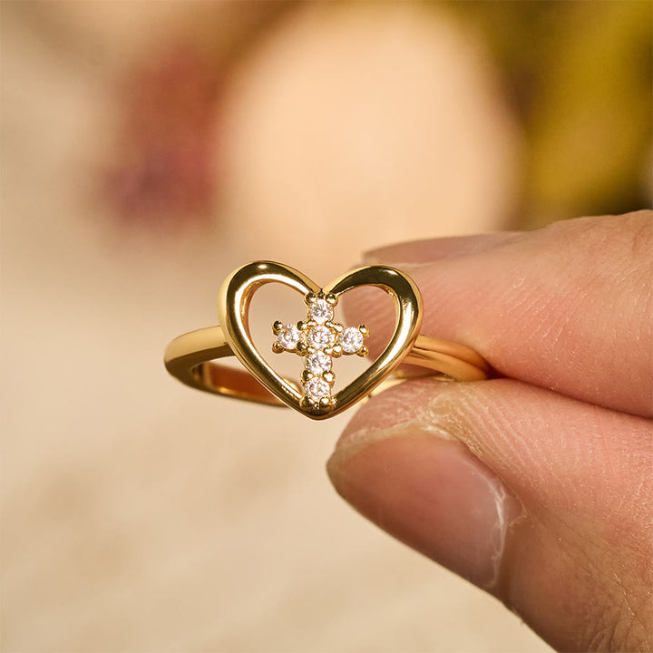 Christianartworkshop Elegante anello aperto a forma di croce a cuore: emblema di fede devota e guida celeste - Cross (adatto alle taglie americane 6-9) - image 0