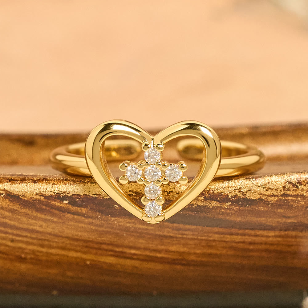Christianartworkshop Elegante anello aperto a forma di croce a cuore: emblema di fede devota e guida celeste - image 2