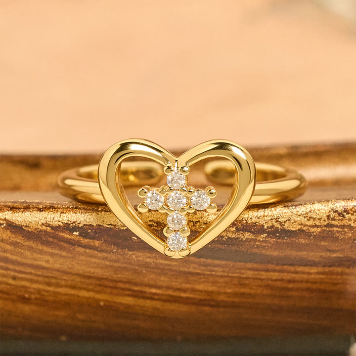 Christianartworkshop Elegante anello aperto a forma di croce a cuore: emblema di fede devota e guida celeste - image 2