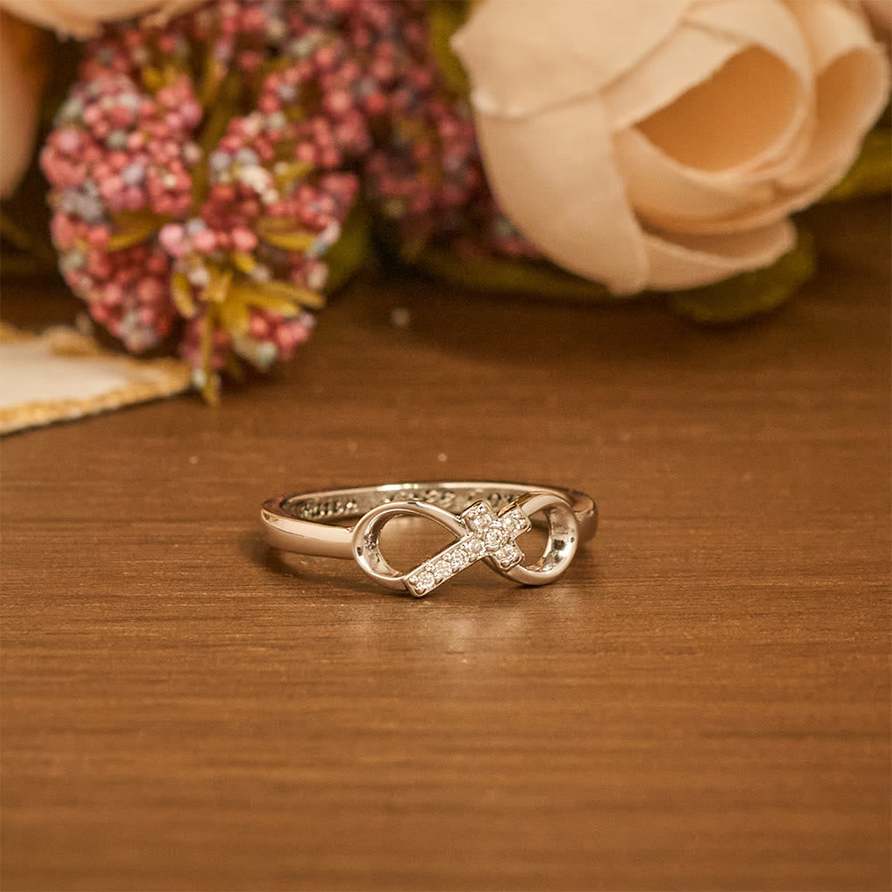 Anello aperto con elegante croce dell'infinito e incisione, Christianartworkshop : emblema di forza spirituale e guida divina. - image 5
