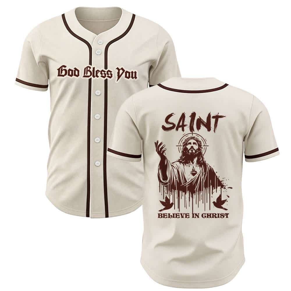 Christianartworkshop Maglia da baseball unisex "Saint Believe In Christ" - Albicocca - 5XL - image 25