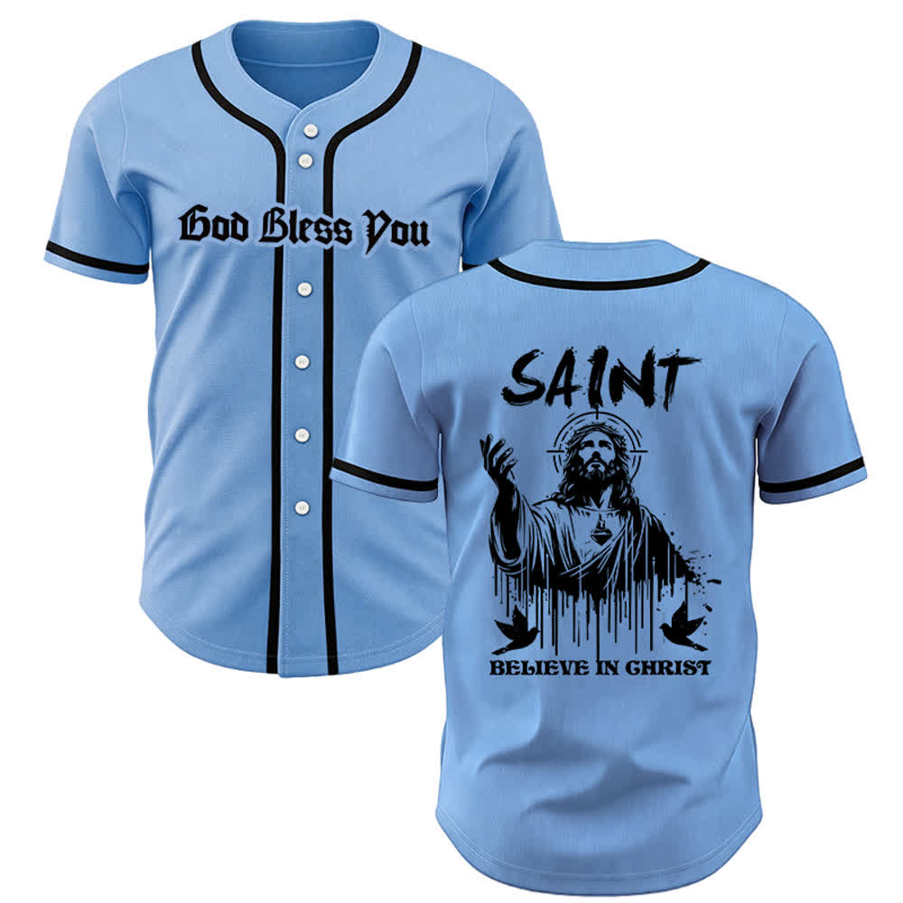 Christianartworkshop Maglia da baseball unisex "Saint Believe In Christ" - Blu - 5XL - image 16