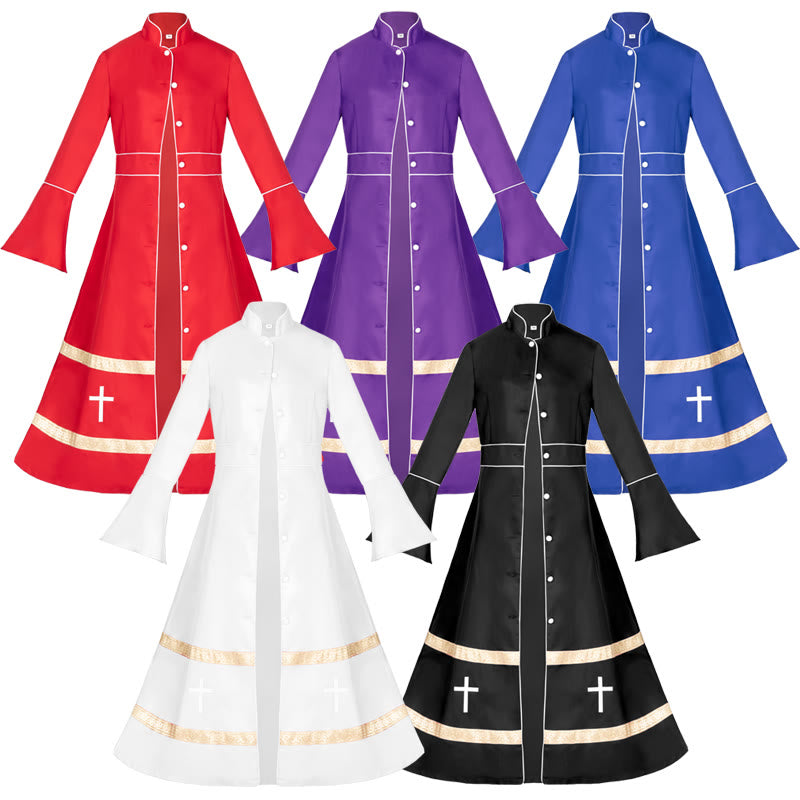 Christianartworkshop - Camice multicolore con maniche svasate, motivi a croce ed estetica rituale - Nero - Taglia US 20 (3XL) - image 0
