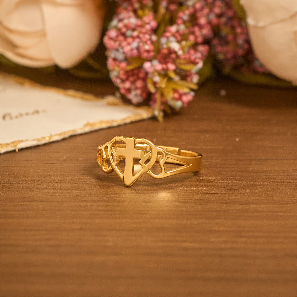 Anello regolabile con croce a cuore senza tempo Christianartworkshop : un dono di grazia e di intercessione divina. - image 4