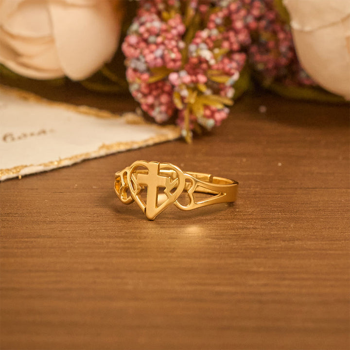 Anello regolabile con croce a cuore senza tempo Christianartworkshop : un dono di grazia e di intercessione divina. - image 4