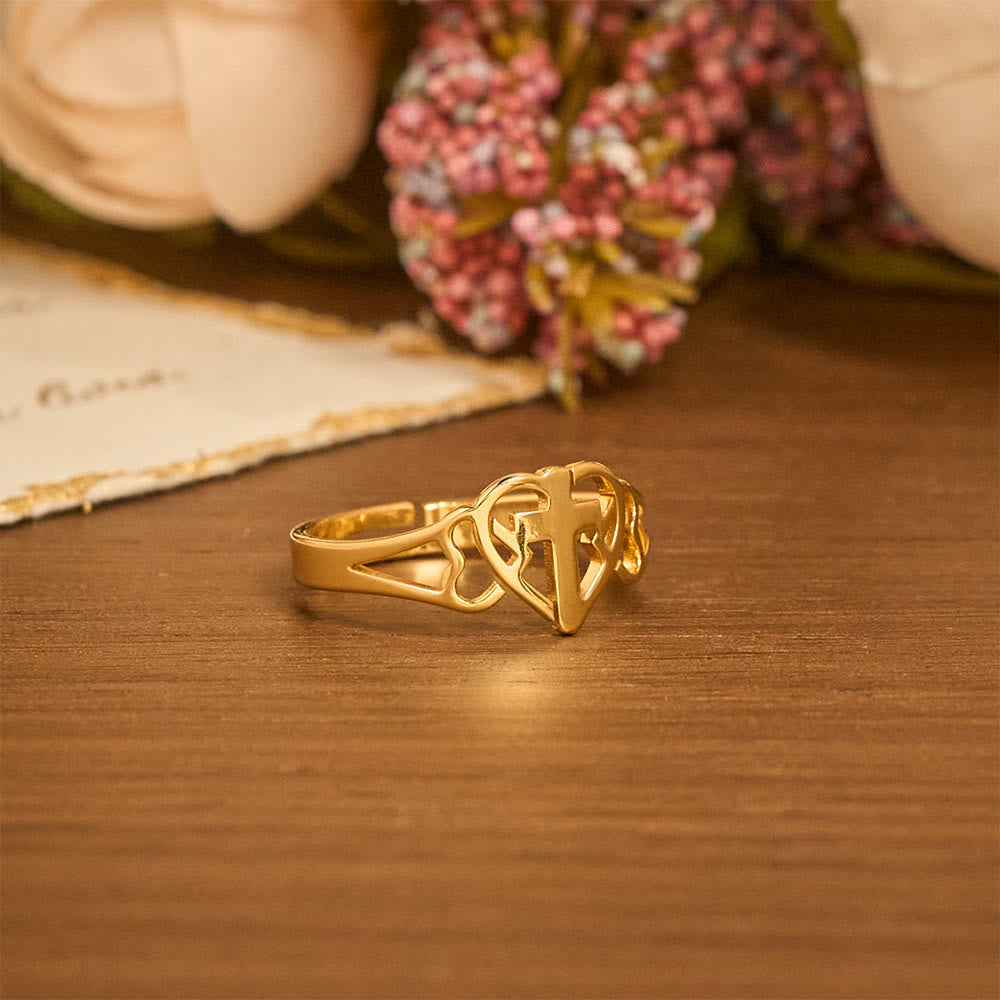 Anello regolabile con croce a cuore senza tempo Christianartworkshop : un dono di grazia e di intercessione divina. - image 5