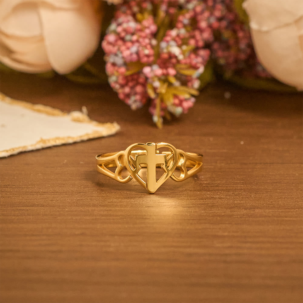 Anello regolabile con croce a cuore senza tempo Christianartworkshop : un dono di grazia e di intercessione divina. - image 6