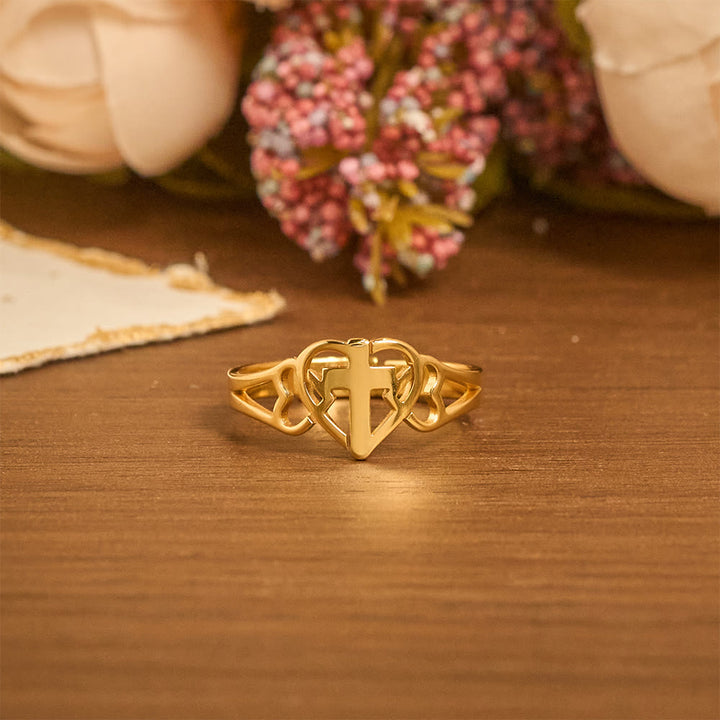 Anello regolabile con croce a cuore senza tempo Christianartworkshop : un dono di grazia e di intercessione divina. - image 6