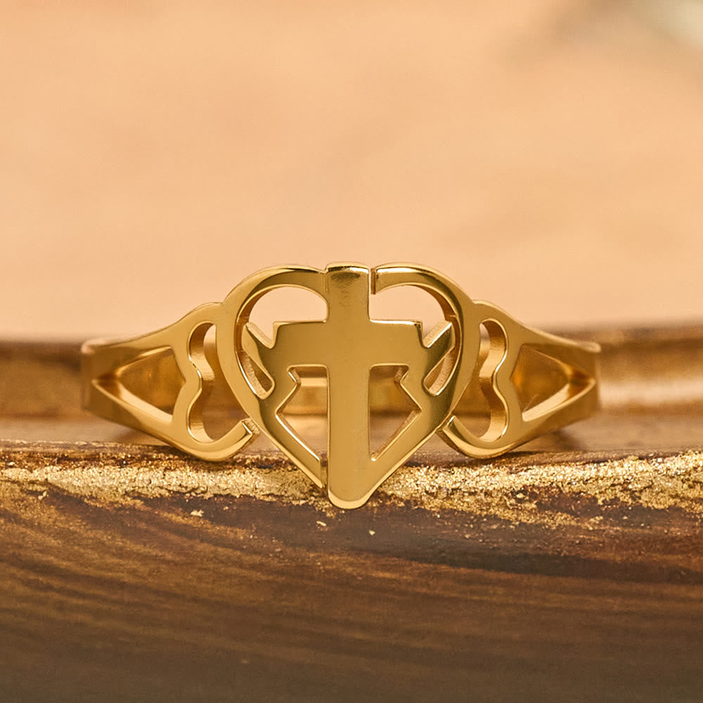 Anello regolabile con croce a cuore senza tempo Christianartworkshop : un dono di grazia e di intercessione divina. - image 3