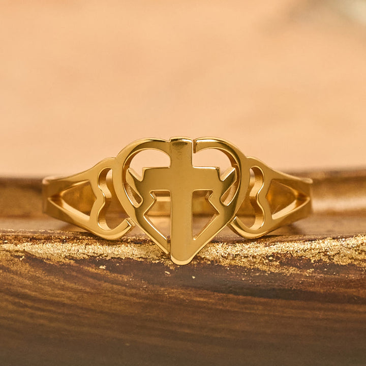 Anello regolabile con croce a cuore senza tempo Christianartworkshop : un dono di grazia e di intercessione divina. - image 3