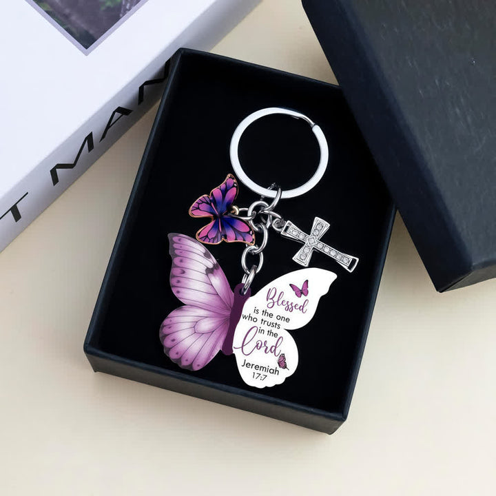 Christianartworkshop Geremia 17:7 Portachiavi con croce a farfalla: Confida nel Signore - image 2