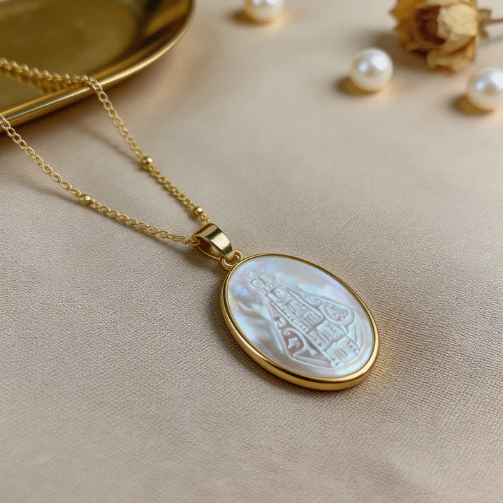 Christianartworkshop Collana con perle bianche naturali raffiguranti il ​​Sacro Cuore, Gesù, la Madonna e San Michele. - Nostra Signora - image 12