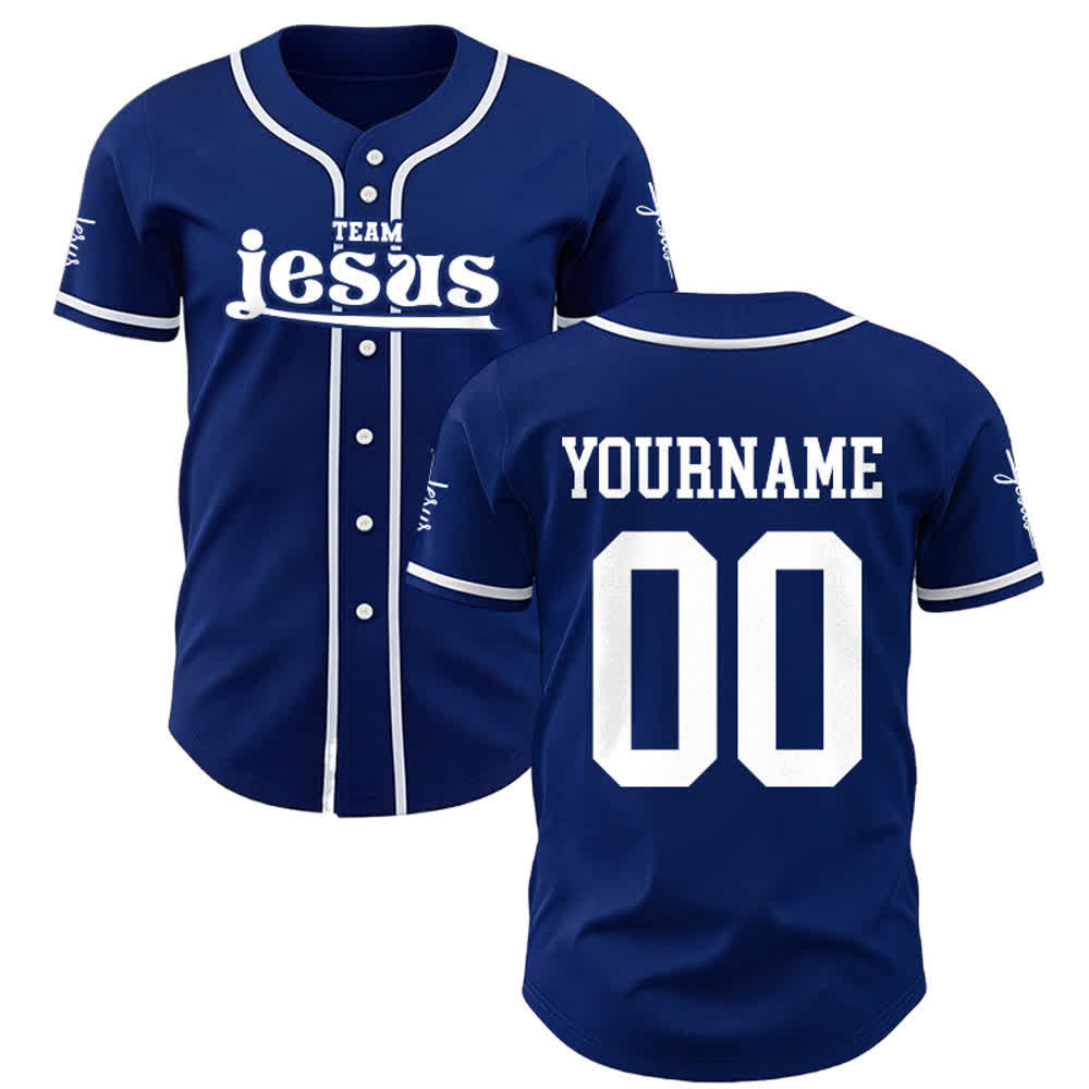 Christianartworkshop Maglia da baseball unisex personalizzata con nome e numero personalizzati per la squadra di Gesù in grassetto - Blu navy - 5XL - Nome & Numero personalizzati - image 1