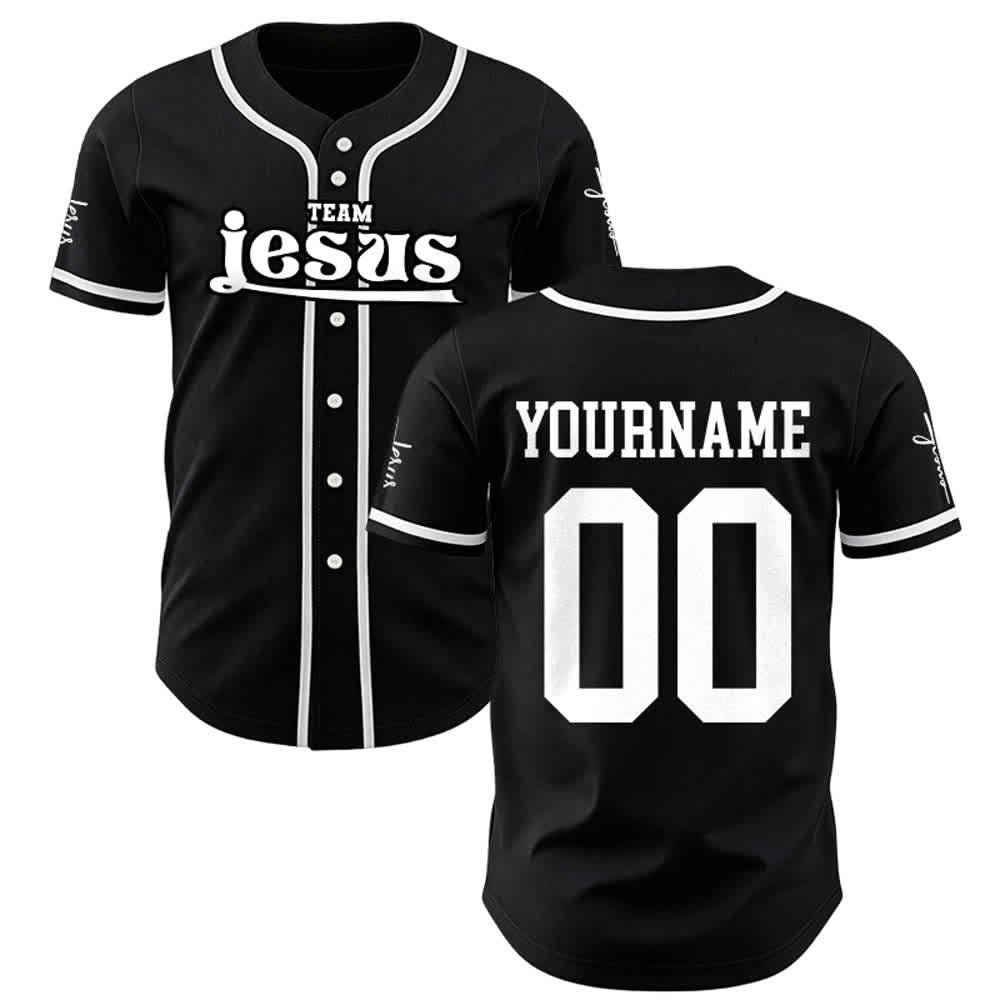 Christianartworkshop Maglia da baseball unisex personalizzata con nome e numero personalizzati per la squadra di Gesù in grassetto - Nero - 5XL - Nome & Numero personalizzati - image 11