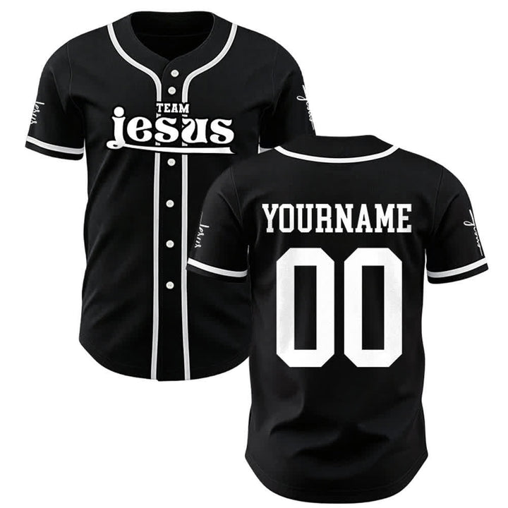 Christianartworkshop Maglia da baseball unisex personalizzata con nome e numero personalizzati per la squadra di Gesù in grassetto - Nero - 5XL - Nome & Numero personalizzati - image 11