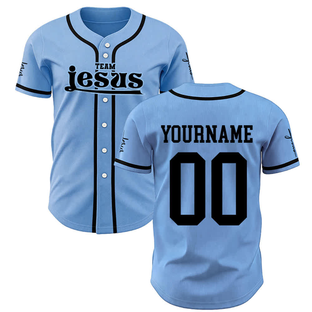 Christianartworkshop Maglia da baseball unisex personalizzata con nome e numero personalizzati per la squadra di Gesù in grassetto - Blu - 5XL - Nome & Numero personalizzati - image 20