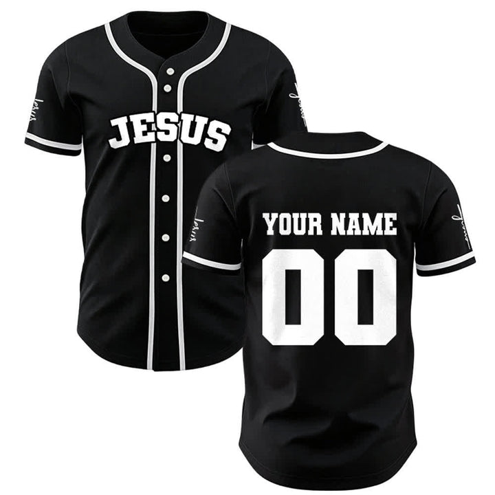Christianartworkshop Maglia da baseball unisex personalizzata con Gesù Classico Abbigliamento Sportivo Personalizzato - Nero - 5XL - Nome & Numero personalizzati - image 1