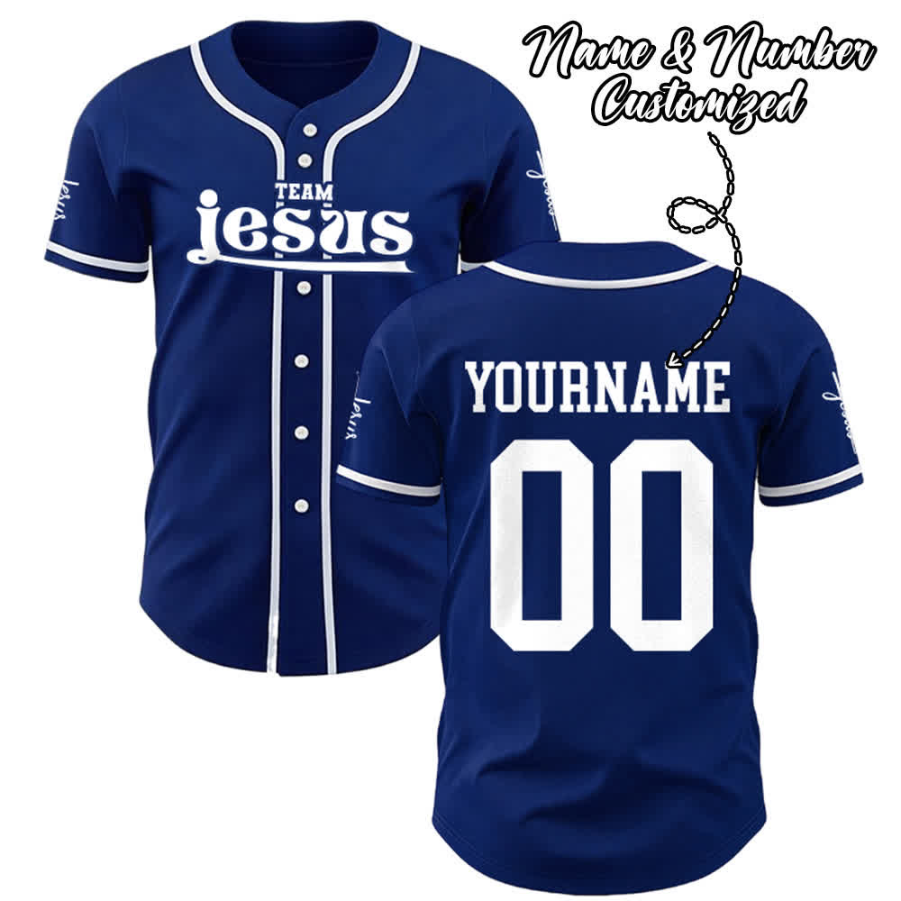 Christianartworkshop Maglia da baseball unisex personalizzata con nome e numero personalizzati per la squadra di Gesù in grassetto - image 0